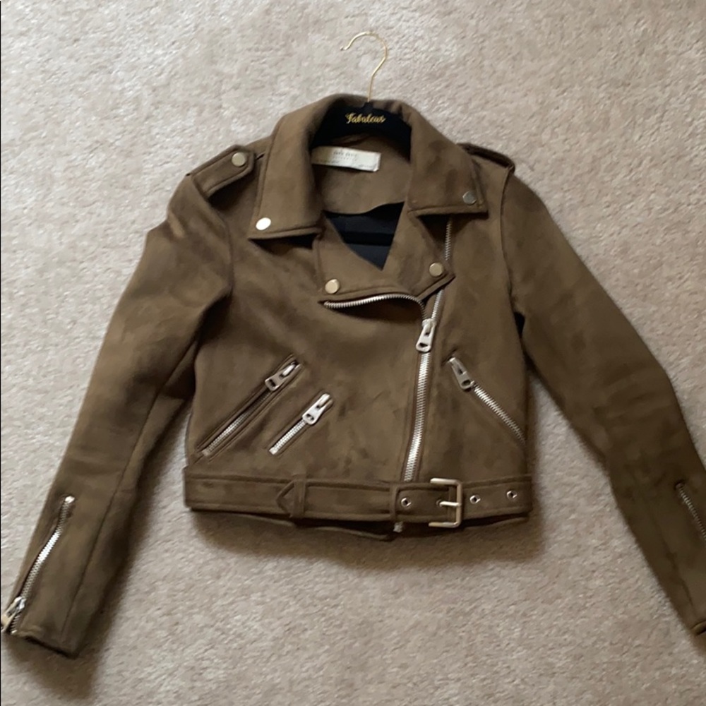 Zara Brown Suede Moto Jacket size XS